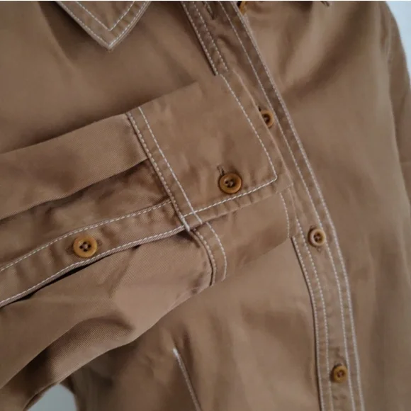 Darted Button Up Shirt In Regenerative Chino. Timber - Picture 7 of 12